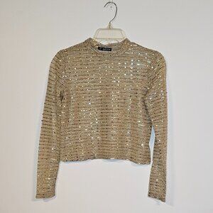 Long Sleeve Gold Detail See Through Shirt Large